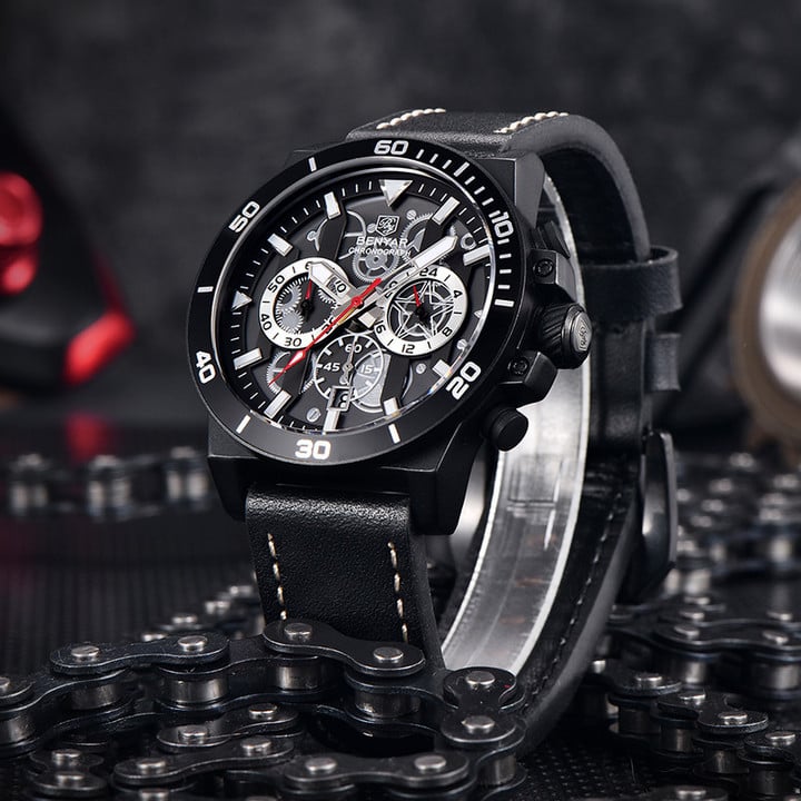 Benyar 5197 Leather strap Military chronograph Watch