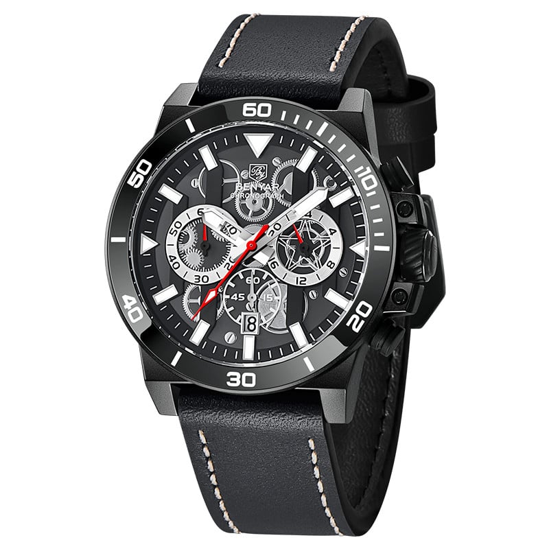 Benyar 5197 Leather strap Military chronograph Watch
