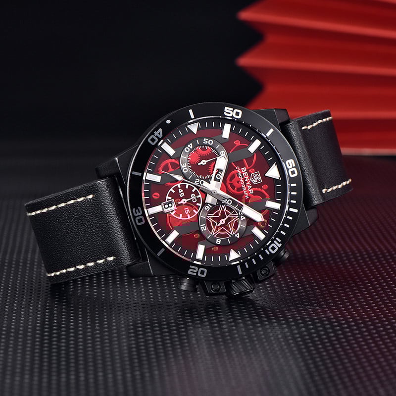Benyar 5197 Leather strap Military chronograph Watch