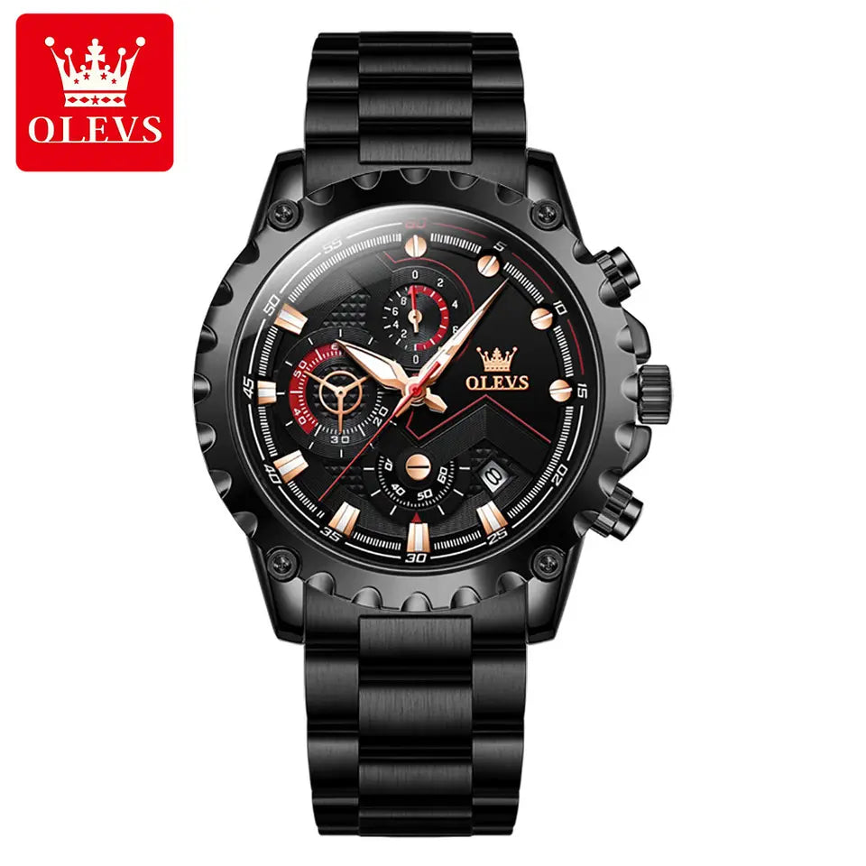 OLEVS 2873 Chronograph Quartz Leather Strap Sport Men’s Watch