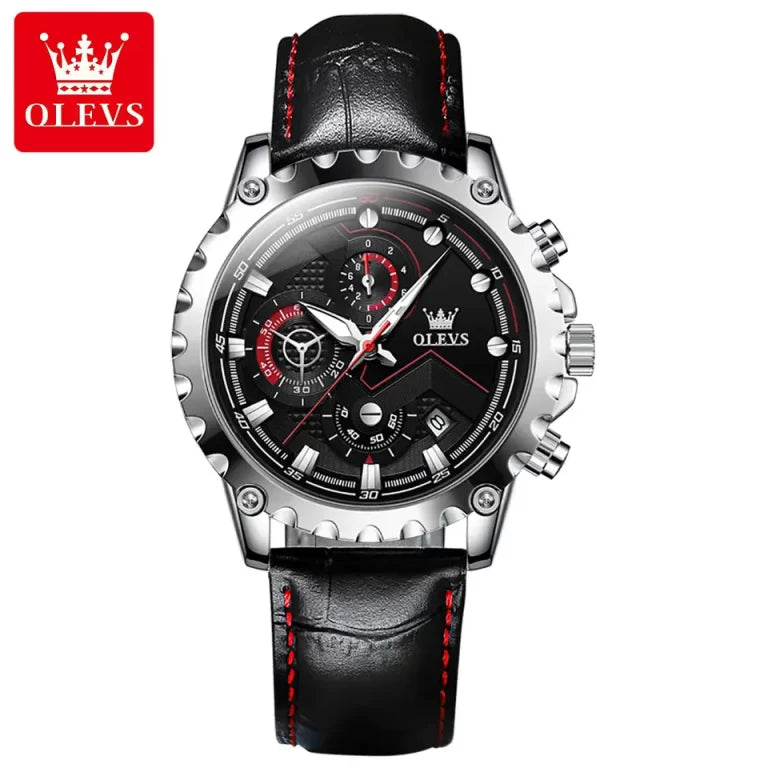 OLEVS 2873 Chronograph Quartz Leather Strap Sport Men’s Watch
