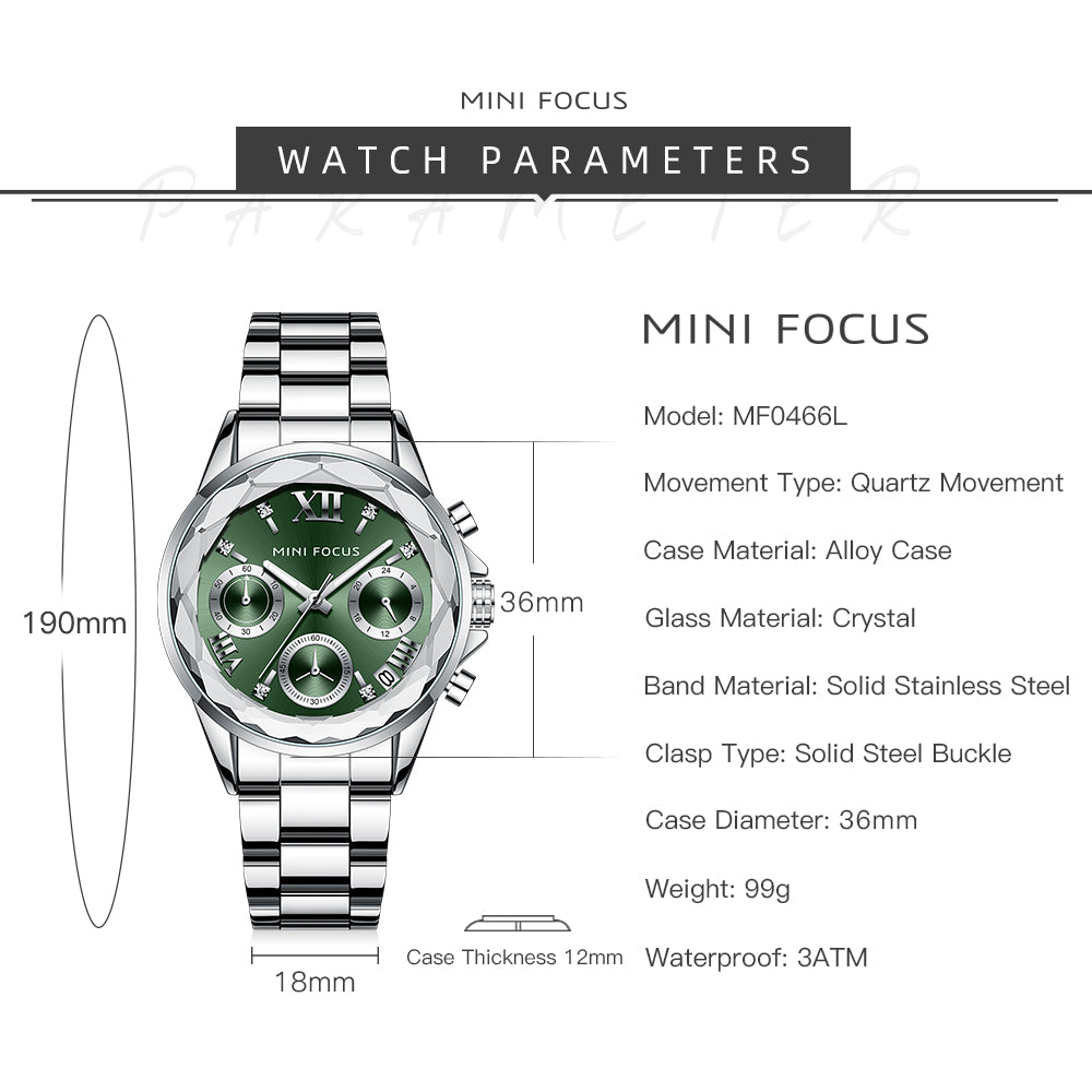 MINIFOCUS 0466L Multifunction stainless steel Band Ladies Watch