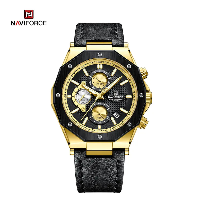 NAVIFORCE 8028 Leather Strap Sports Chronograph Watch