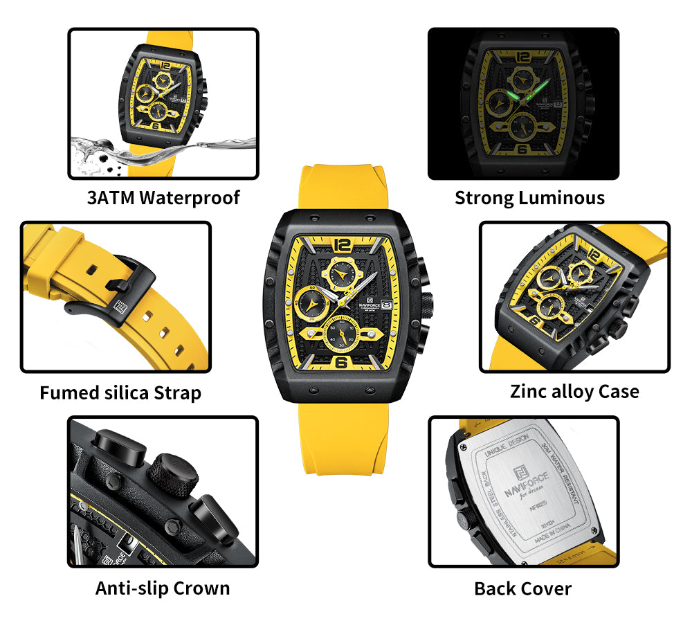 NAVIFORCE 8025 Colorful Square Case Chronograph Sport Watch