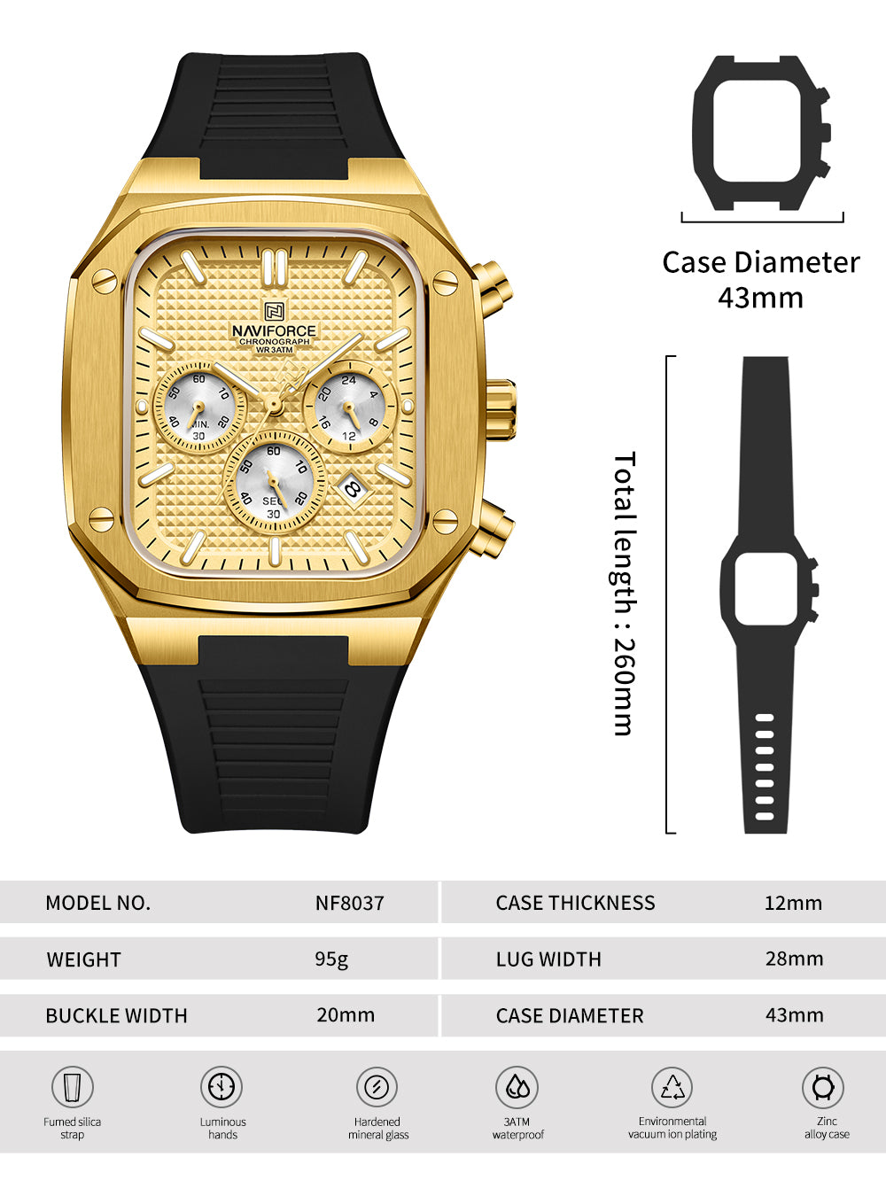 NAVIFORCE 8037 Men’s Square Classic Watch