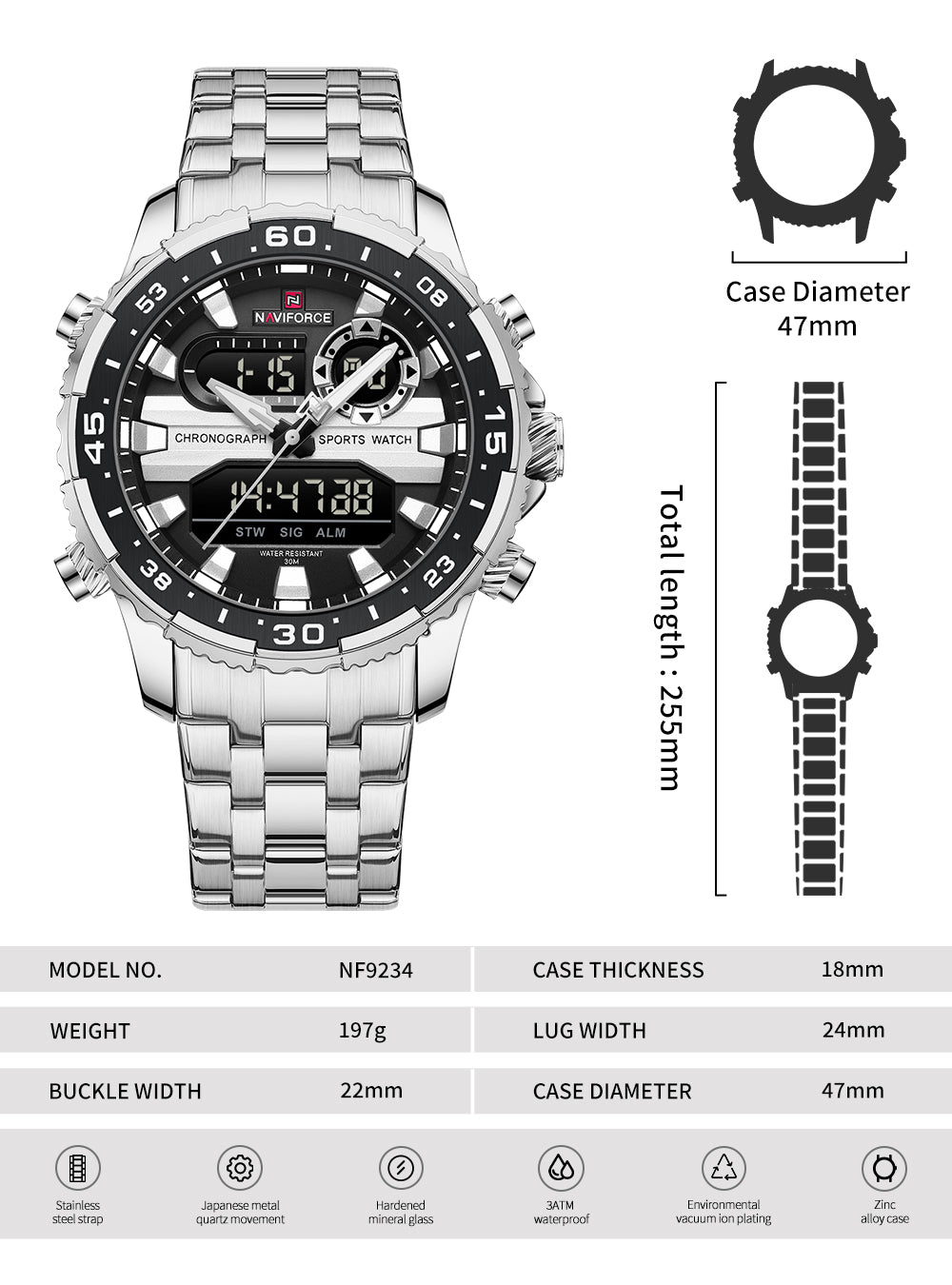 Naviforce 9234 Multi-Function Dual-Display Heavy Machinery Design Watch
