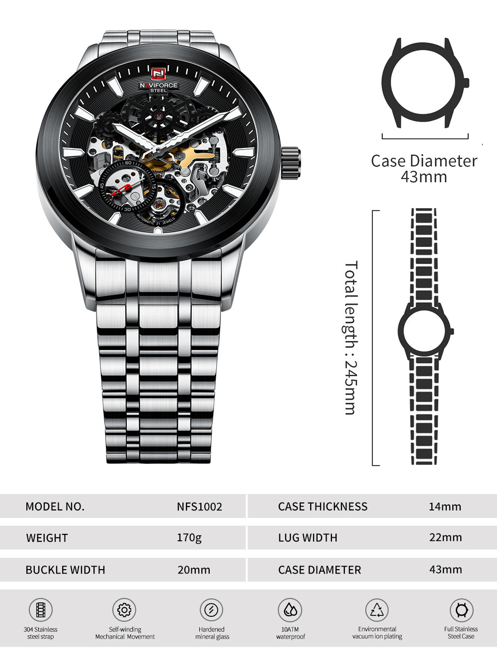 NAVIFORCE NFS1002 Business Casual Automatic Mechanical 100m Waterproof Watch