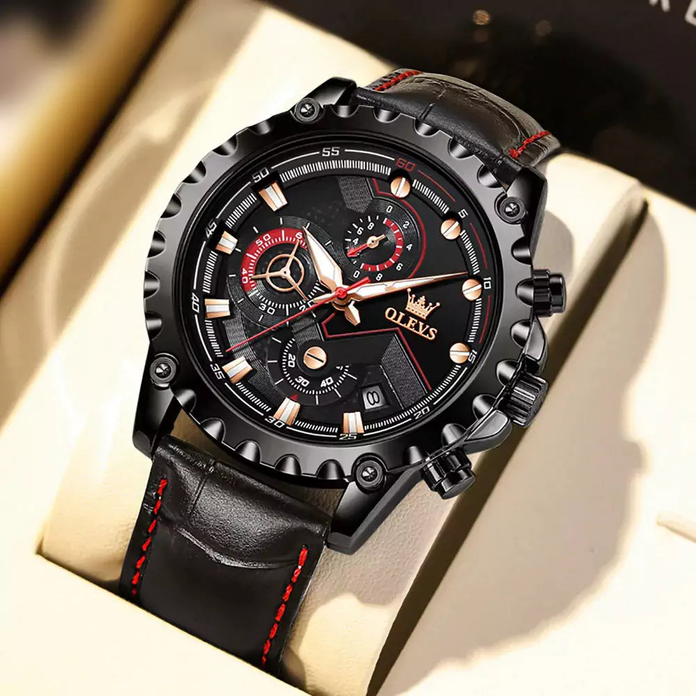 OLEVS 2873 Chronograph Quartz Leather Strap Sport Men’s Watch
