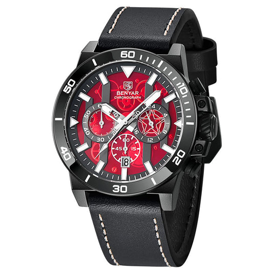 Benyar  5197 Leather strap Military chronograph Watch