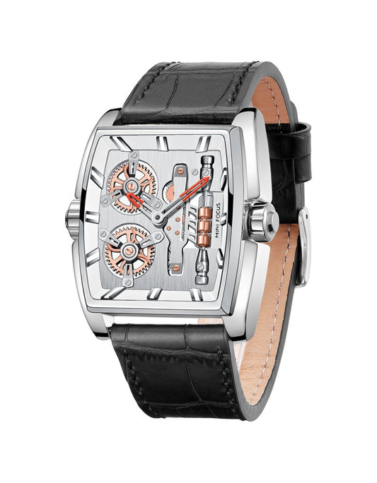 MINIFOCUS 0322G Leather Rotatable Wheels Watch