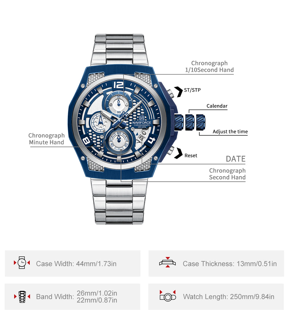 Naviforce 8051S Men’s Stainless Steel Honeycomb Design