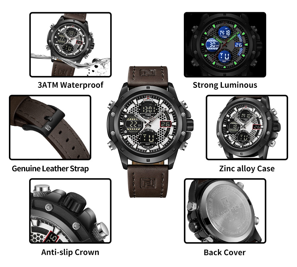 NNaviforce 9225  Men’s Multi-Function Genuine Leather Watch