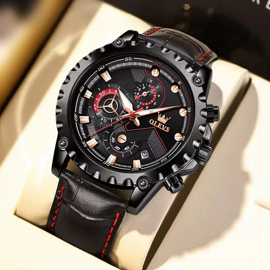 OLEVS 2873 Chronograph Quartz Leather Strap Sport Men’s Watch